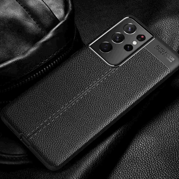 Samsung Galaxy S21 ULTRA Skal Fodral Mobilskydd av flexibelt TPU-silikon med ädel läderimitation
