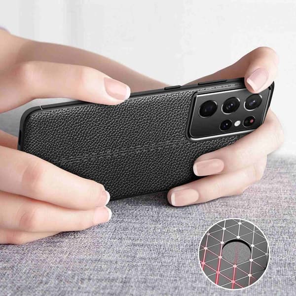 Samsung Galaxy S21 ULTRA Skal Fodral Mobilskydd av flexibelt TPU-silikon med ädel läderimitation