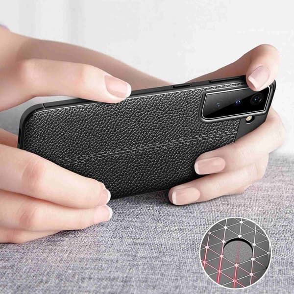 Deksel til Samsung Galaxy S21 PLUS Beskyttelsesdeksel laget av TPU-silikon med påføring av edelt skinnimitasjon