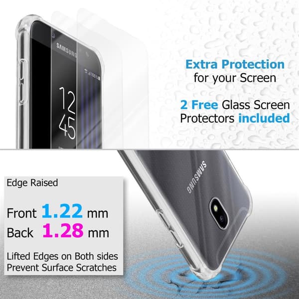 Samsung Galaxy J7 2017 Suojakuori Suojakotelo 2x karkaistua suojalasi jossa on TPU-silikonireuna ja akryylilasin takaosa