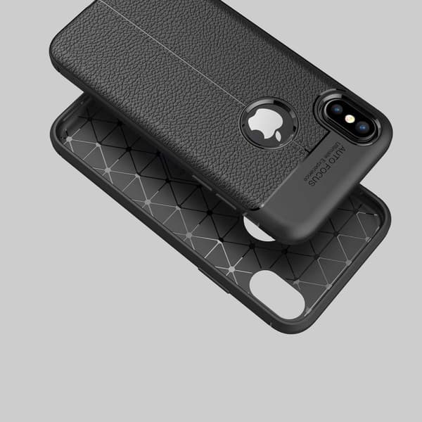 Deksel til iPhone X / XS Beskyttelsesdeksel laget av TPU-silikon med påføring av edelt skinnimitasjon