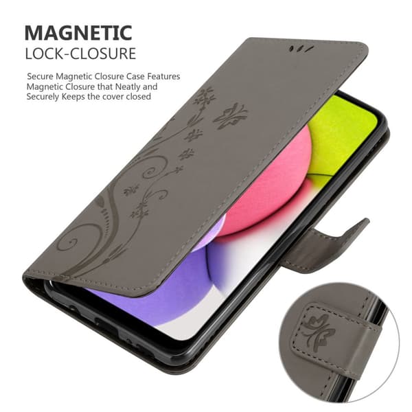 Deksel til Samsung Galaxy A03s Lommebokdeksel i blomster design med magnetisk lukking, stativfunksjon og kortplasser