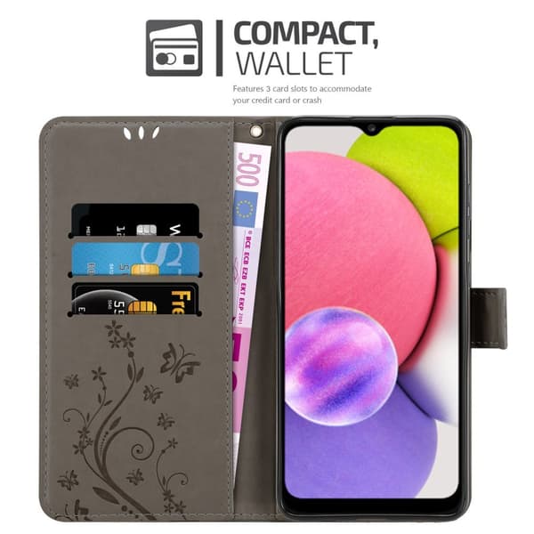 Deksel til Samsung Galaxy A03s Lommebokdeksel i blomster design med magnetisk lukking, stativfunksjon og kortplasser