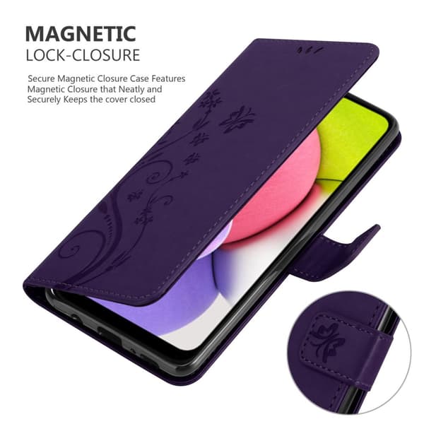 Deksel til Samsung Galaxy A03s Lommebokdeksel i blomster design med magnetisk lukking, stativfunksjon og kortplasser