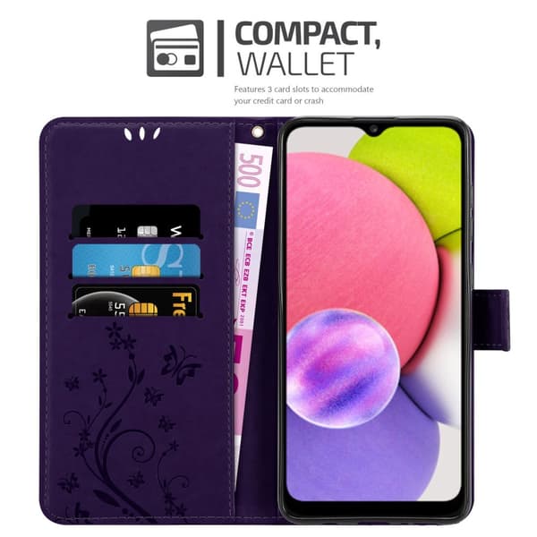 Deksel til Samsung Galaxy A03s Lommebokdeksel i blomster design med magnetisk lukking, stativfunksjon og kortplasser