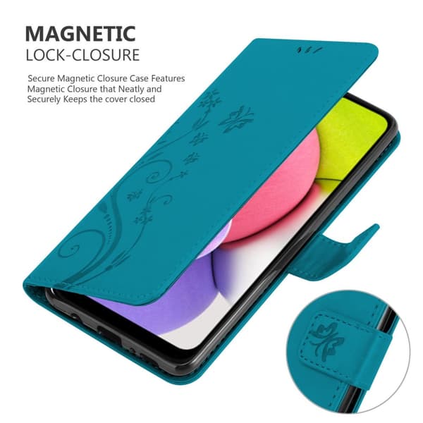 Deksel til Samsung Galaxy A03s Lommebokdeksel i blomster design med magnetisk lukking, stativfunksjon og kortplasser