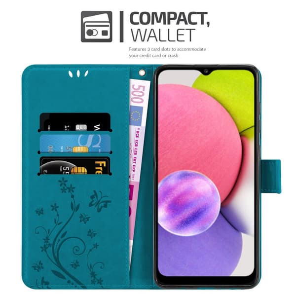 Deksel til Samsung Galaxy A03s Lommebokdeksel i blomster design med magnetisk lukking, stativfunksjon og kortplasser