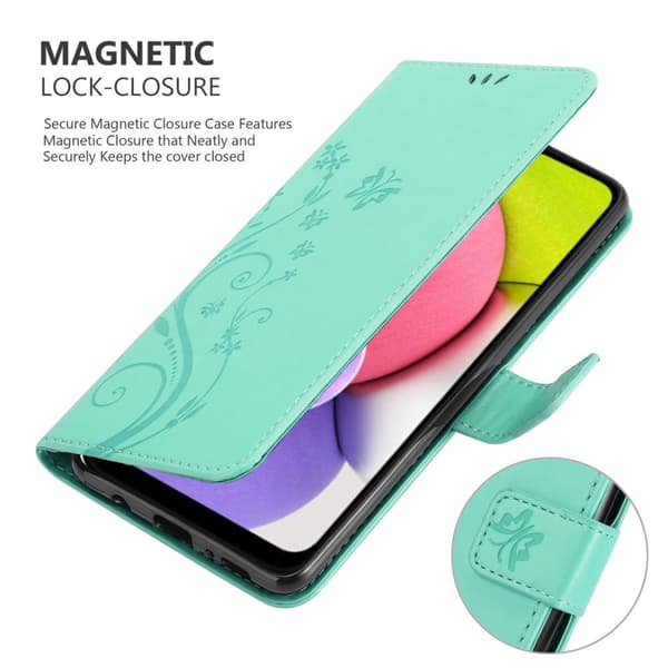 Deksel til Samsung Galaxy A03s Lommebokdeksel i blomster design med magnetisk lukking, stativfunksjon og kortplasser