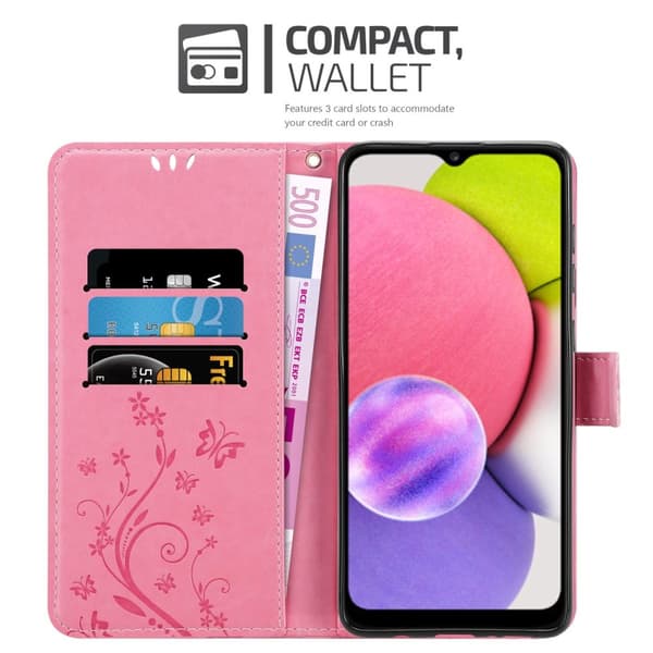 Deksel til Samsung Galaxy A03s Lommebokdeksel i blomster design med magnetisk lukking, stativfunksjon og kortplasser