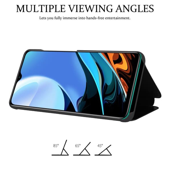 Xiaomi RedMi 9T / POCO M3 Lompakkokotelo Matkapuhelinkotelo Suojakuori Clear View Mirror Suojakotelo jalusta toiminto 360 asteen suojaus