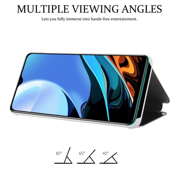 Xiaomi RedMi 9T / POCO M3 Lompakkokotelo Matkapuhelinkotelo Suojakuori Clear View Mirror Suojakotelo jalusta toiminto 360 asteen suojaus