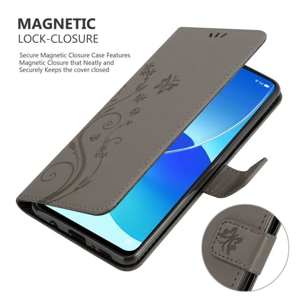 Deksel til Oppo Reno6 5G Lommebokdeksel i blomster design med magnetisk lukking, stativfunksjon og kortplasser
