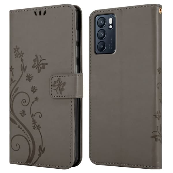Deksel til Oppo Reno6 5G Lommebokdeksel i blomster design med magnetisk lukking, stativfunksjon og kortplasser