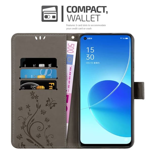 Deksel til Oppo Reno6 5G Lommebokdeksel i blomster design med magnetisk lukking, stativfunksjon og kortplasser
