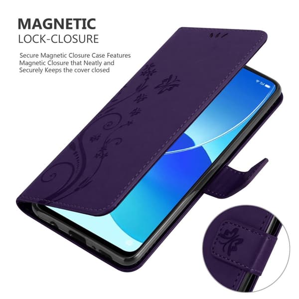 Deksel til Oppo Reno6 5G Lommebokdeksel i blomster design med magnetisk lukking, stativfunksjon og kortplasser