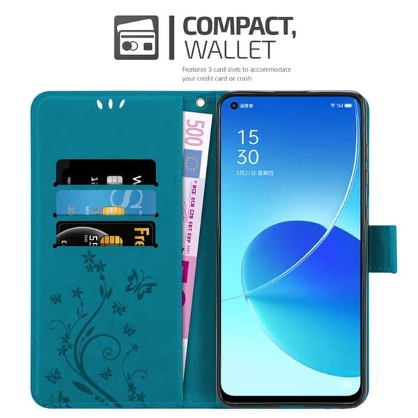 Deksel til Oppo Reno6 5G Lommebokdeksel i blomster design med magnetisk lukking, stativfunksjon og kortplasser