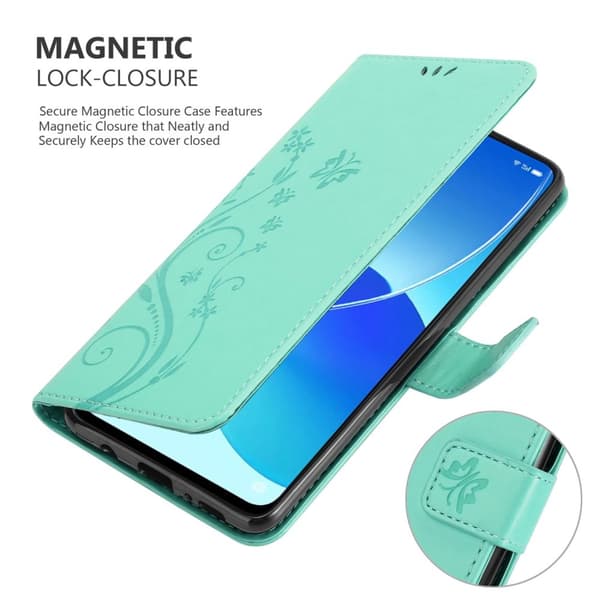 Deksel til Oppo Reno6 5G Lommebokdeksel i blomster design med magnetisk lukking, stativfunksjon og kortplasser