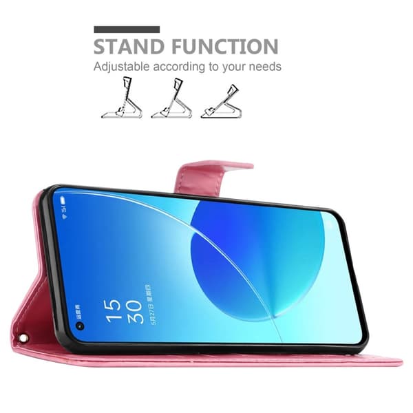 Deksel til Oppo Reno6 5G Lommebokdeksel i blomster design med magnetisk lukking, stativfunksjon og kortplasser