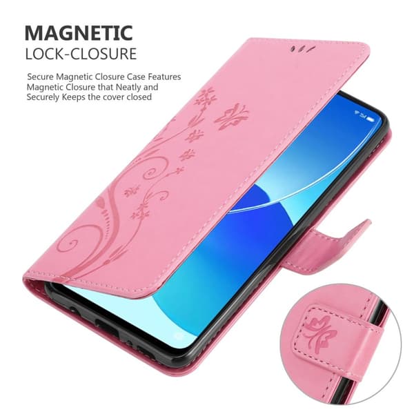 Deksel til Oppo Reno6 5G Lommebokdeksel i blomster design med magnetisk lukking, stativfunksjon og kortplasser