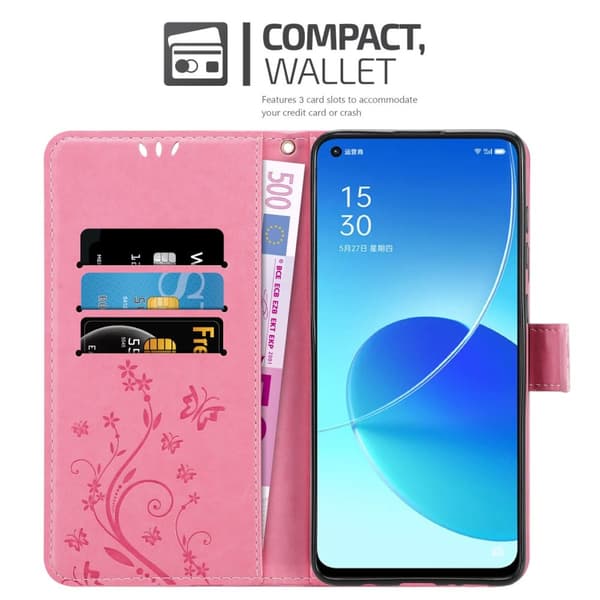 Deksel til Oppo Reno6 5G Lommebokdeksel i blomster design med magnetisk lukking, stativfunksjon og kortplasser