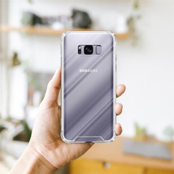 Deksel og 2x herdet beskyttelsesglass til Samsung Galaxy S8 PLUS Hybrid beskyttelsesdeksel med TPU-silikonkant og bakside av akrylglass