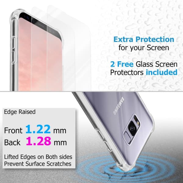 Deksel og 2x herdet beskyttelsesglass til Samsung Galaxy S8 PLUS Hybrid beskyttelsesdeksel med TPU-silikonkant og bakside av akrylglass