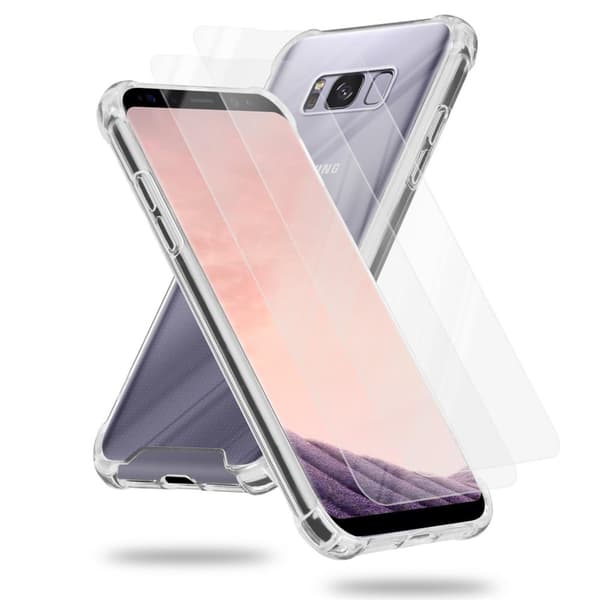 Deksel og 2x herdet beskyttelsesglass til Samsung Galaxy S8 PLUS Hybrid beskyttelsesdeksel med TPU-silikonkant og bakside av akrylglass