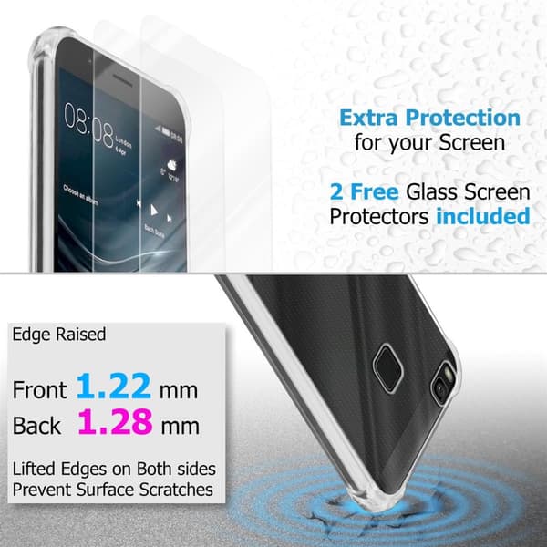 Deksel og 2x herdet beskyttelsesglass til Huawei P9 LITE 2016 / G9 LITE Hybrid beskyttelsesdeksel med TPU-silikonkant og bakside av akrylglass