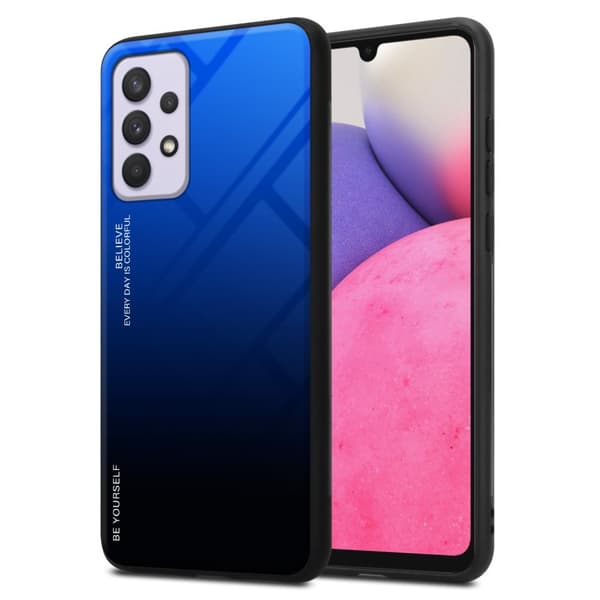 Samsung Galaxy A33 5G Skal Fodral i två färger av TPU-silikon och baksida av härdat glas Case Cover Mobilskydd BLÅ - SVART