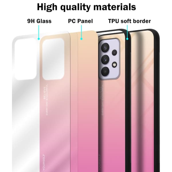 Samsung Galaxy A33 5G Suojakuori Suojakotelo Kaksivärinen joka on valmistettu TPU-silikonista ja jonka takaosa on valmistettu karkaistusta lasista