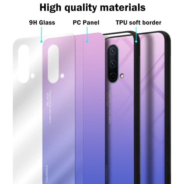 OnePlus Nord CE 5G Suojakuori Suojakotelo Kaksivärinen joka on valmistettu TPU-silikonista ja jonka takaosa on valmistettu karkaistusta lasista
