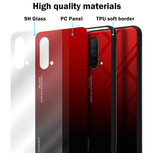 OnePlus Nord CE 5G Suojakuori Suojakotelo Kaksivärinen joka on valmistettu TPU-silikonista ja jonka takaosa on valmistettu karkaistusta lasista