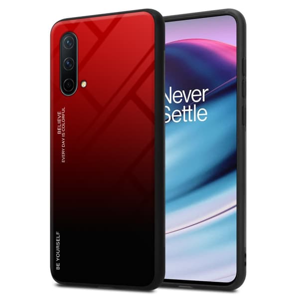 OnePlus Nord CE 5G Suojakuori Suojakotelo Kaksivärinen joka on valmistettu TPU-silikonista ja jonka takaosa on valmistettu karkaistusta lasista PUNAINEN - MUSTA
