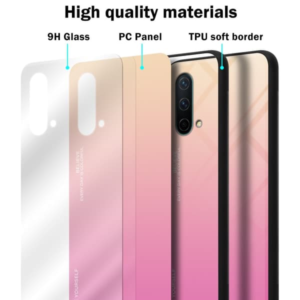 OnePlus Nord CE 5G Suojakuori Suojakotelo Kaksivärinen joka on valmistettu TPU-silikonista ja jonka takaosa on valmistettu karkaistusta lasista