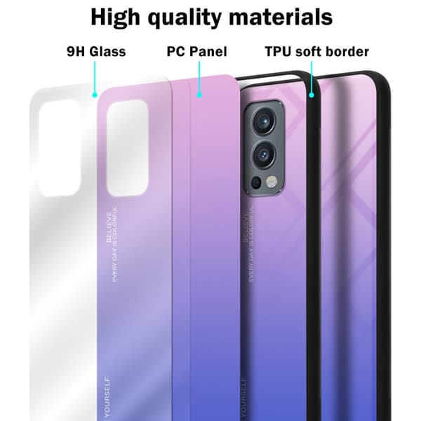 OnePlus Nord 2 5G Suojakuori Suojakotelo Kaksivärinen joka on valmistettu TPU-silikonista ja jonka takaosa on valmistettu karkaistusta lasista