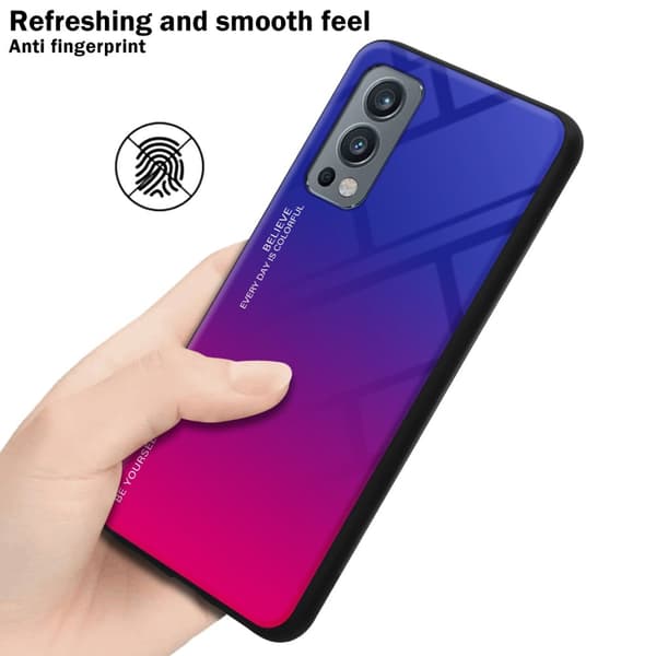 OnePlus Nord 2 5G Suojakuori Suojakotelo Kaksivärinen joka on valmistettu TPU-silikonista ja jonka takaosa on valmistettu karkaistusta lasista