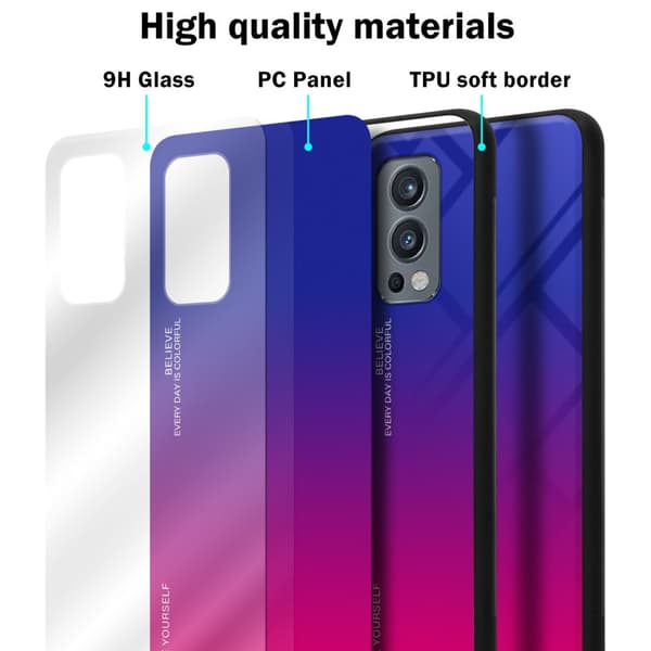 OnePlus Nord 2 5G Suojakuori Suojakotelo Kaksivärinen joka on valmistettu TPU-silikonista ja jonka takaosa on valmistettu karkaistusta lasista