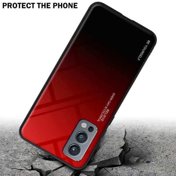 OnePlus Nord 2 5G Suojakuori Suojakotelo Kaksivärinen joka on valmistettu TPU-silikonista ja jonka takaosa on valmistettu karkaistusta lasista