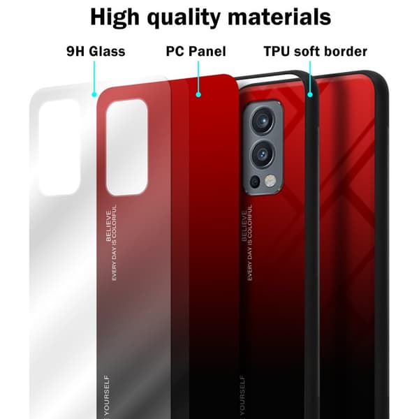 OnePlus Nord 2 5G Skal Fodral i två färger av TPU-silikon och baksida av härdat glas Case Cover Mobilskydd