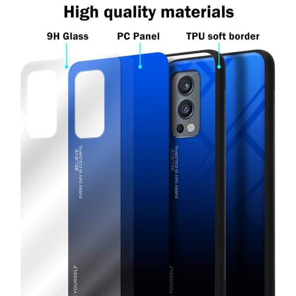 OnePlus Nord 2 5G Skal Fodral i två färger av TPU-silikon och baksida av härdat glas Case Cover Mobilskydd