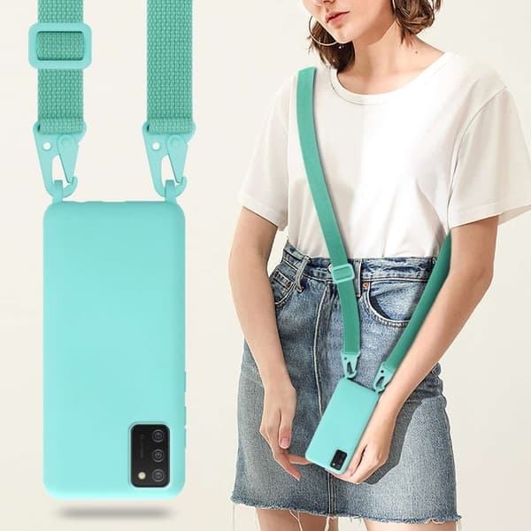 Deksel med Kedja for Samsung Galaxy A02s Silikonbeskyttelsesetui med lengdejusterbar ledningsstropp