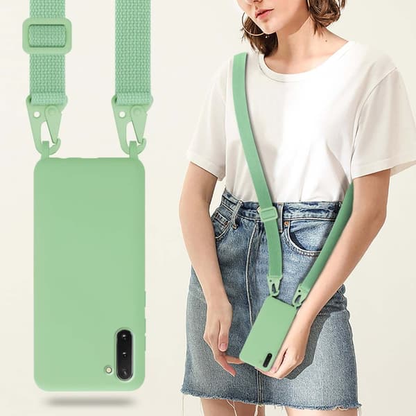 Deksel med Kedja for Samsung Galaxy NOTE 10 Silikonbeskyttelsesetui med lengdejusterbar ledningsstropp