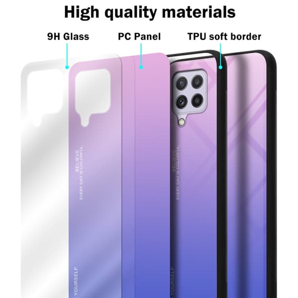 Samsung Galaxy A22 4G / M22 / M32 4G Skal Fodral i två färger av TPU-silikon och baksida av härdat glas Case Cover Mobilskydd