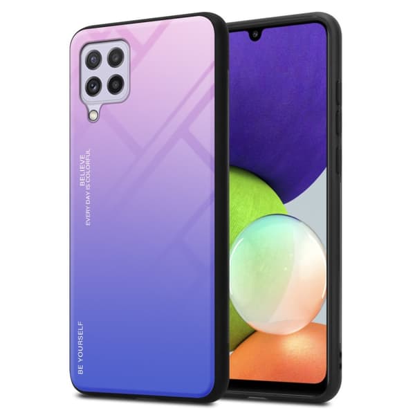 Samsung Galaxy A22 4G / M22 / M32 4G Skal Fodral i två färger av TPU-silikon och baksida av härdat glas Case Cover Mobilskydd