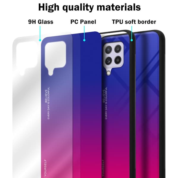 Samsung Galaxy A22 4G / M22 / M32 4G Skal Fodral i två färger av TPU-silikon och baksida av härdat glas Case Cover Mobilskydd