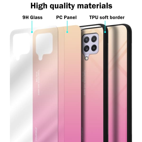 Samsung Galaxy A22 4G / M22 / M32 4G Skal Fodral i två färger av TPU-silikon och baksida av härdat glas Case Cover Mobilskydd