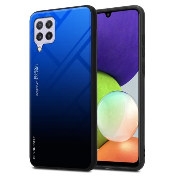 Samsung Galaxy A22 4G / M22 / M32 4G Skal Fodral i två färger av TPU-silikon och baksida av härdat glas Case Cover Mobilskydd
