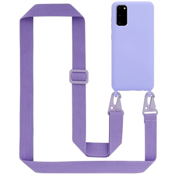 Deksel med Kedja for Samsung Galaxy S20 Silikonbeskyttelsesetui med lengdejusterbar ledningsstropp LIQUID LYS LILLA