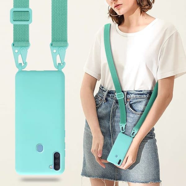 Deksel med Kedja for Samsung Galaxy A11 / M11 Silikonbeskyttelsesetui med lengdejusterbar ledningsstropp