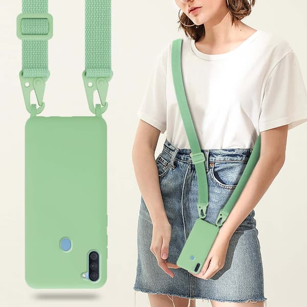 Deksel med Kedja for Samsung Galaxy A11 / M11 Silikonbeskyttelsesetui med lengdejusterbar ledningsstropp